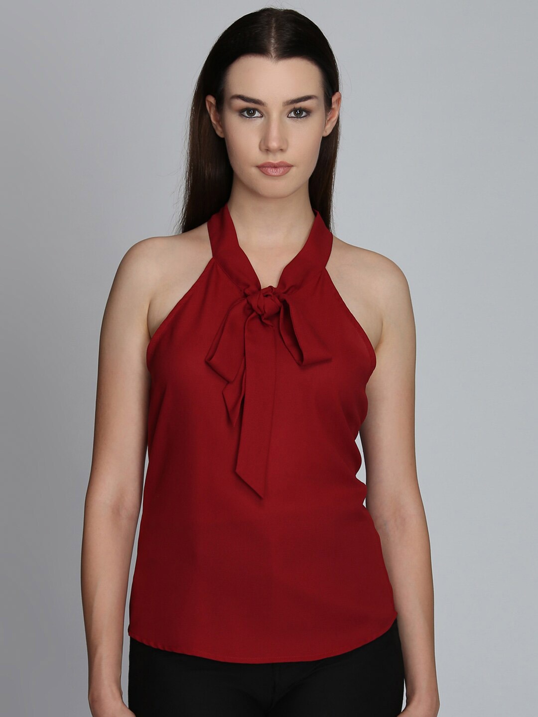 

DODO & MOA Tie-Up Neck Georgette Styled Back Top, Maroon
