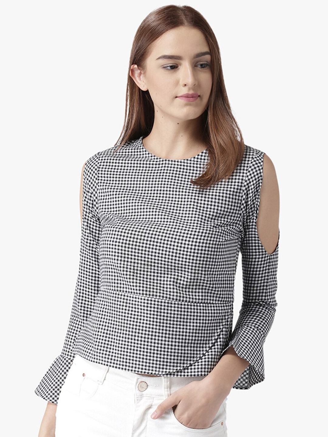 

DODO & MOA Checked Cotton Regular Top, Black