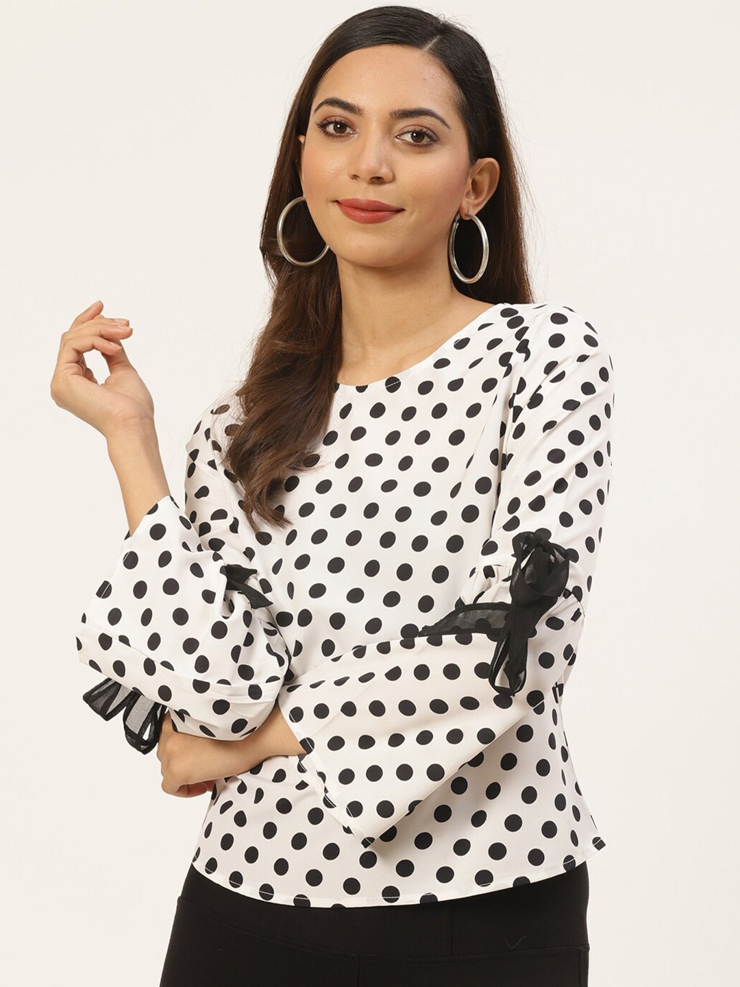 

DODO & MOA Round Neck Print Crepe Top, White
