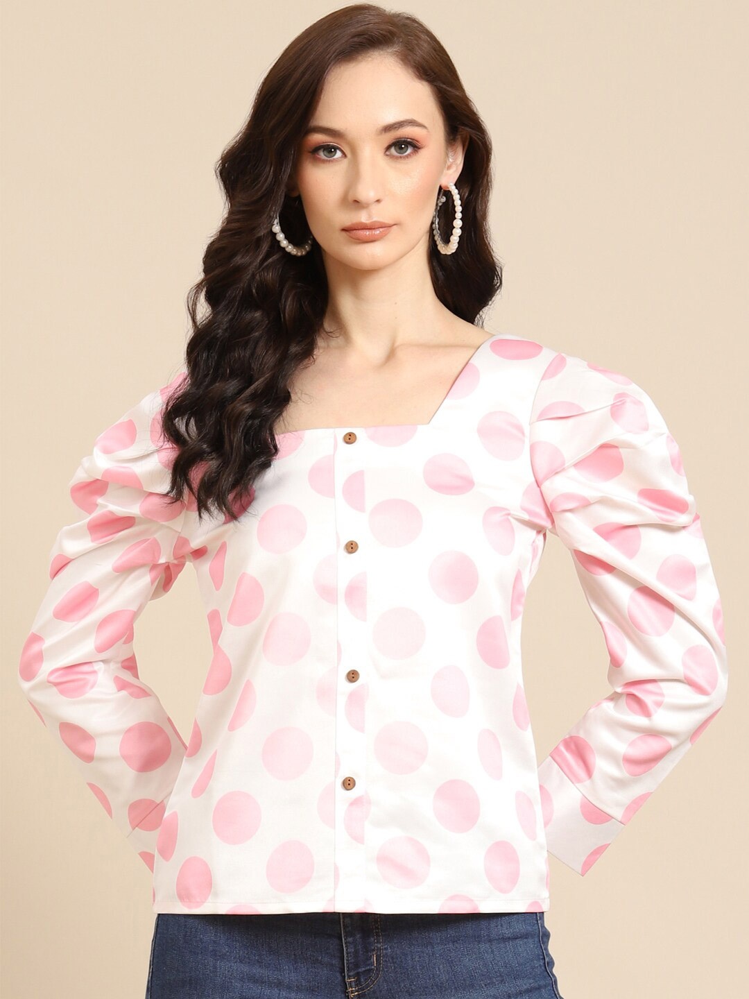 

DODO & MOA Polka Dot Print Top, White