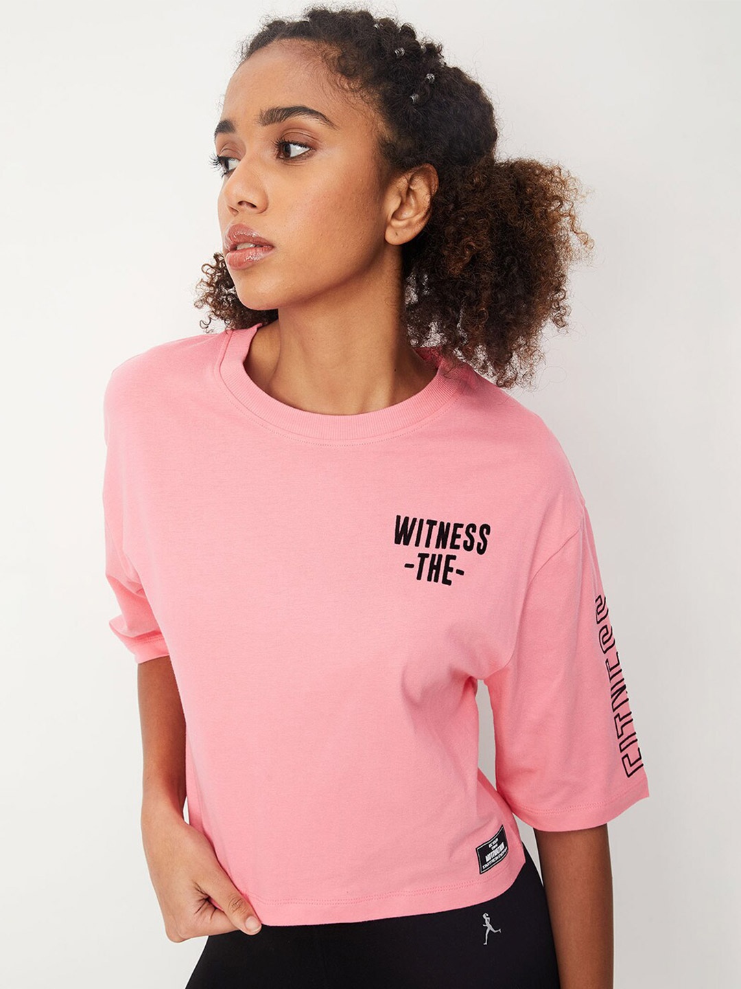 

max Typographic Printed Drop Shoulder Sleeves Pure Cotton T-shirt, Pink