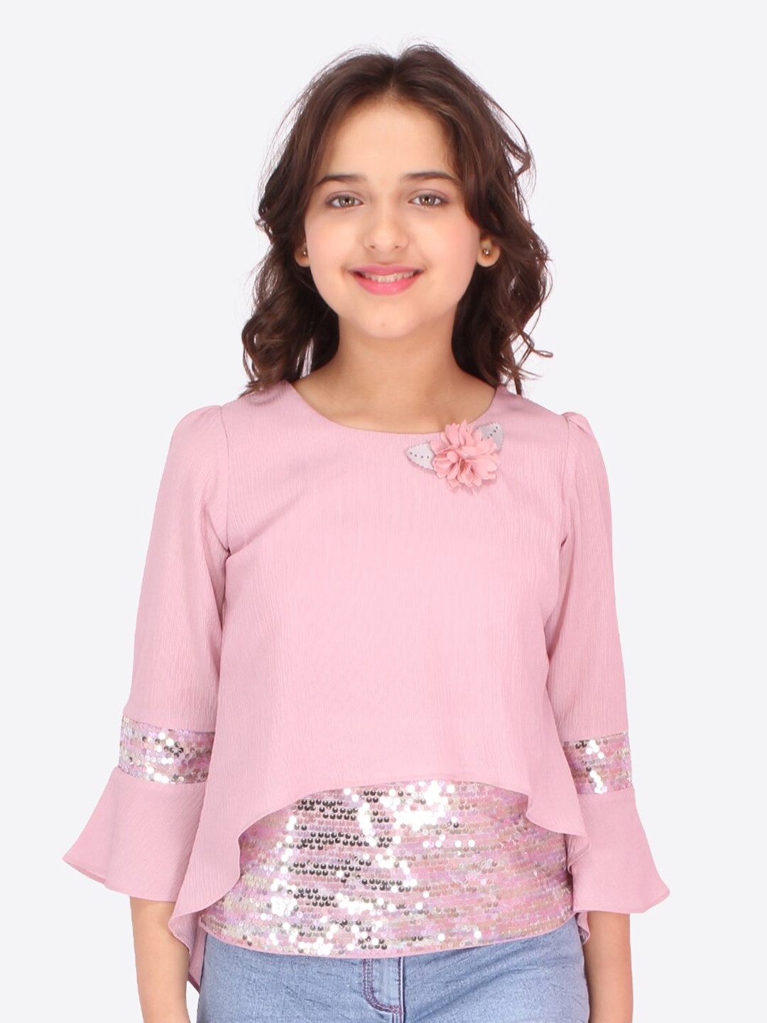 

CUTECUMBER Girls Sequins Georgette Top, Pink