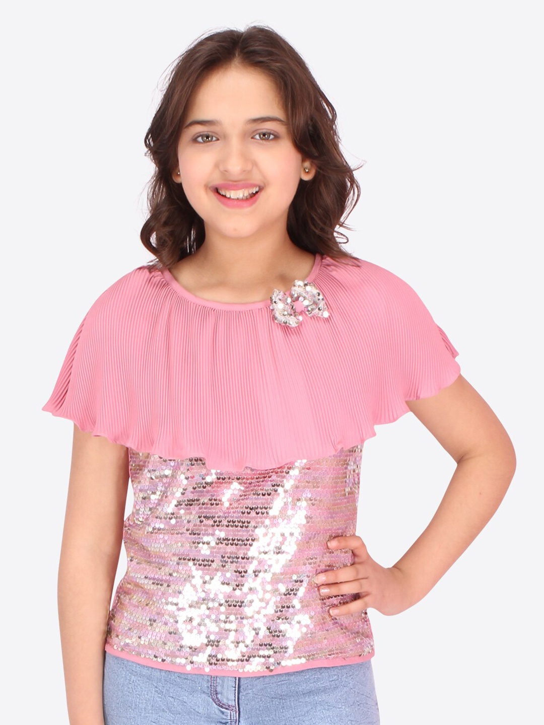 

CUTECUMBER Girls Embellished Georgette Cape Top, Pink