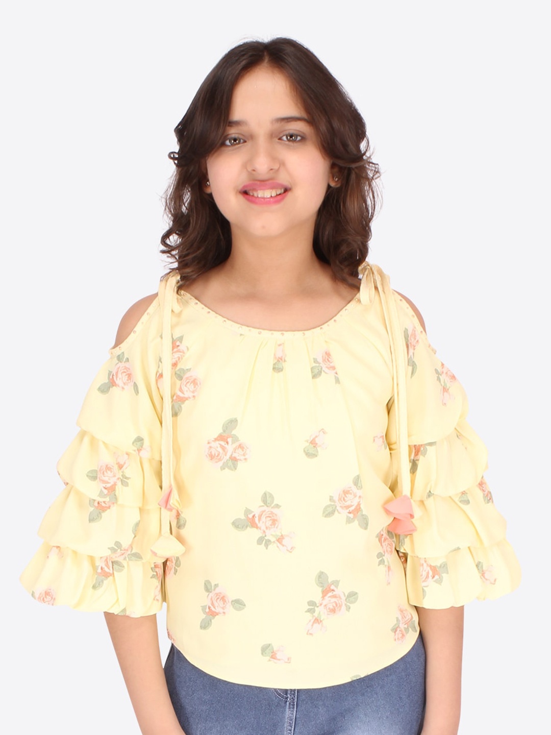 

CUTECUMBER Girls Floral Print Layered Top, Yellow