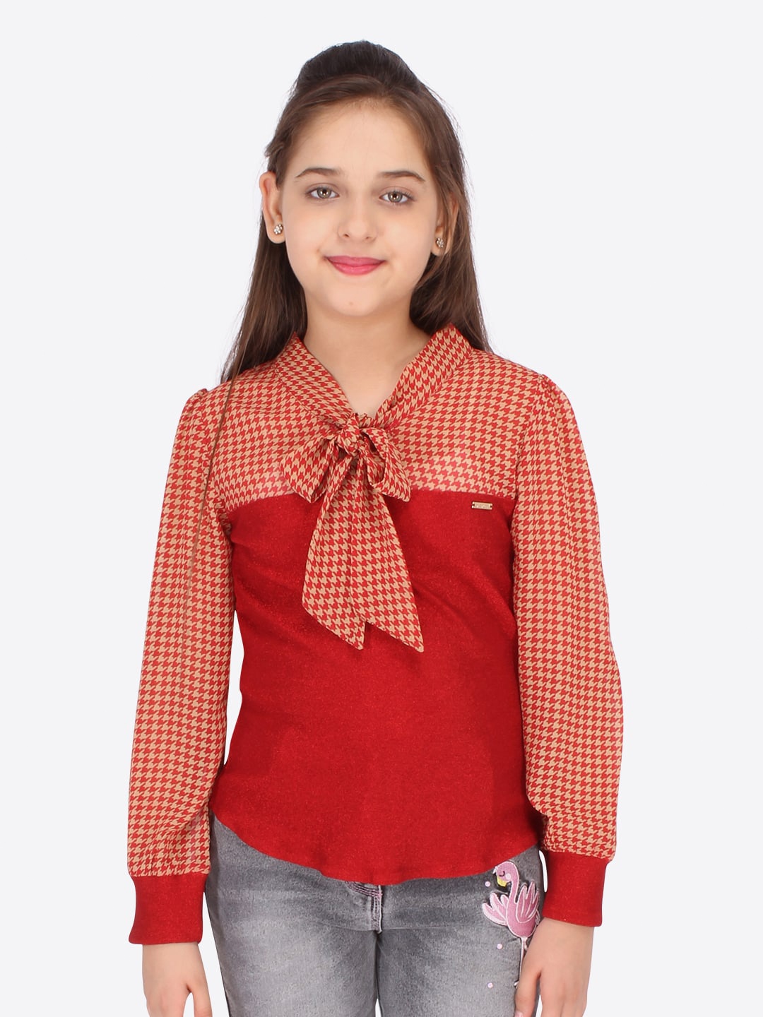 

CUTECUMBER Girls Tie-Up Neck Top, Red