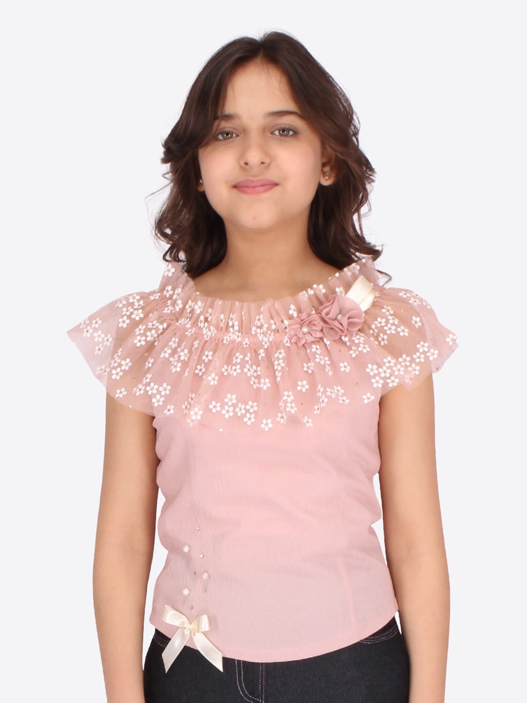 

CUTECUMBER Girls Floral Printed Ruffles Top, Pink