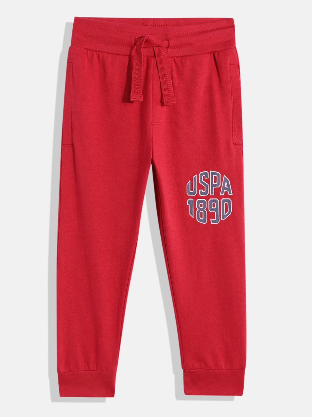 

U.S. Polo Assn. Kids Boys Brand Logo Printed Pure Cotton Joggers, Red