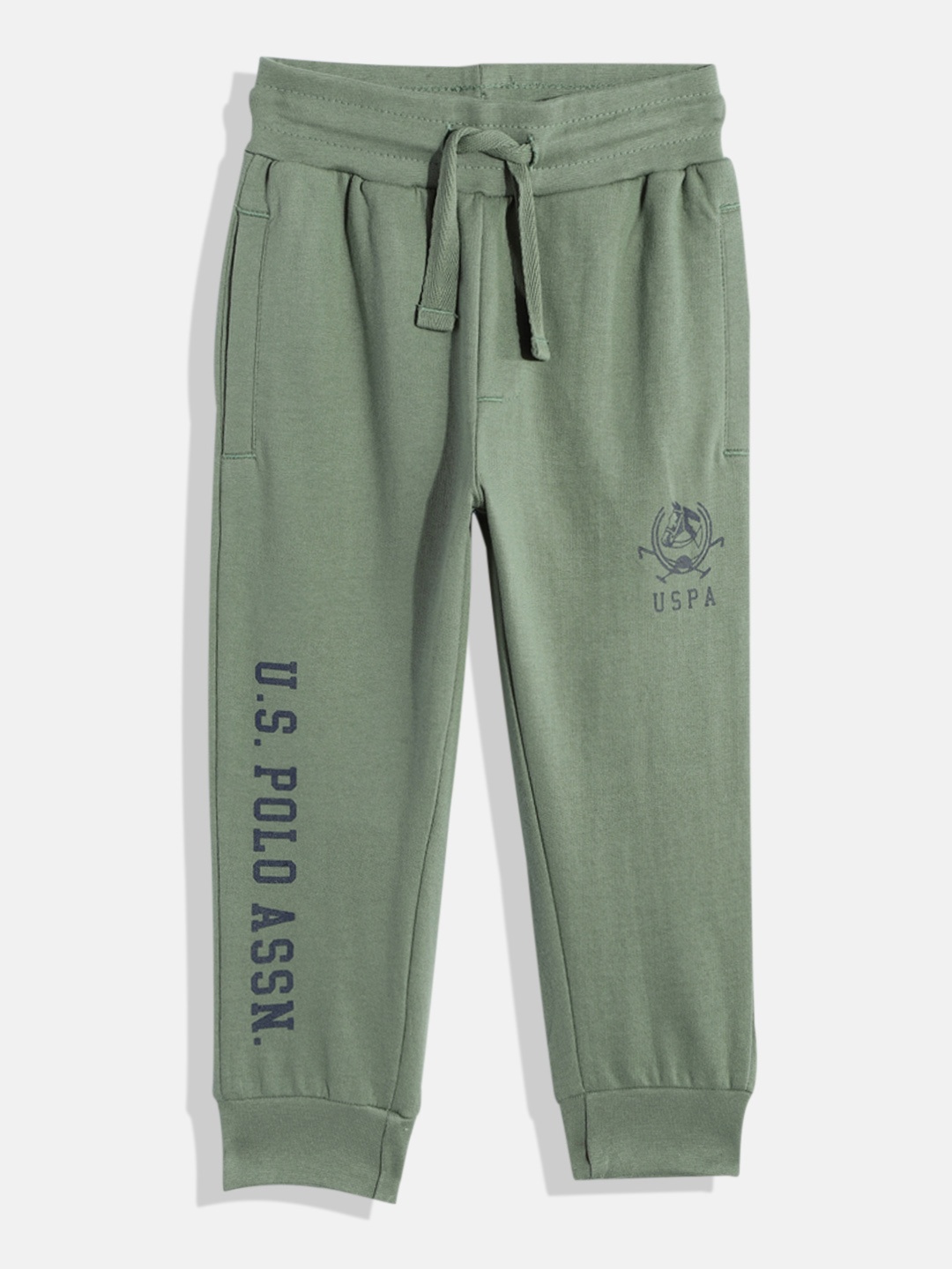 U.S. Polo Assn. Kids Boys Brand Logo Printed Pure Cotton Joggers, Olive