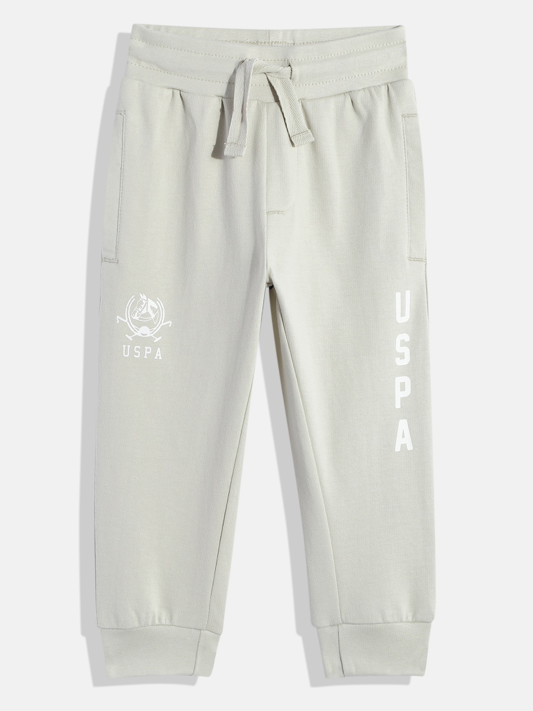 

U.S. Polo Assn. Kids Boys Brand Logo Printed Pure Cotton Joggers, Beige