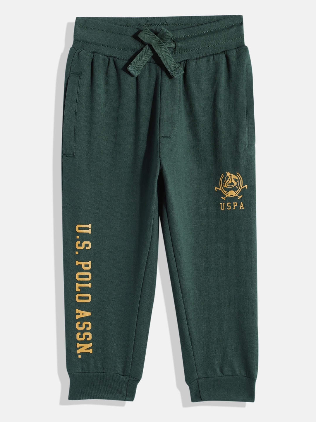 

U.S. Polo Assn. Kids Boys Brand Logo Printed Pure Cotton Joggers, Green
