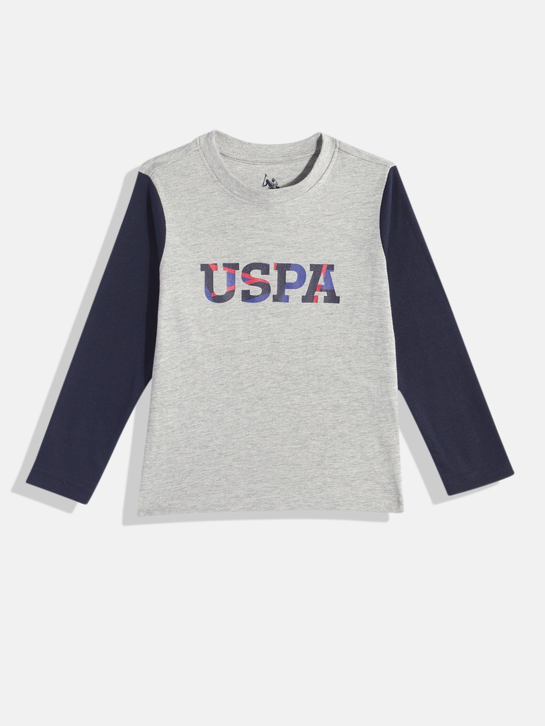 

U.S. Polo Assn. Kids Boys Brand Logo Printed T-shirt, Grey melange
