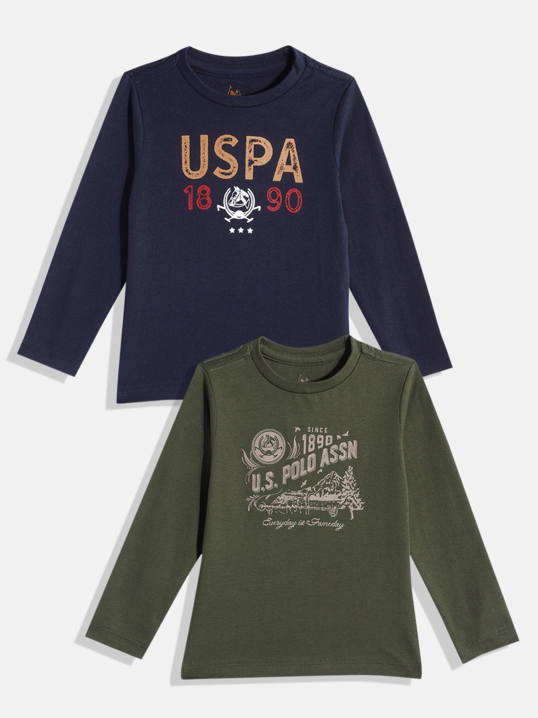 

U.S. Polo Assn. Kids Boys Pack of 2 Brand Logo Printed Pure Cotton T-shirt, Olive