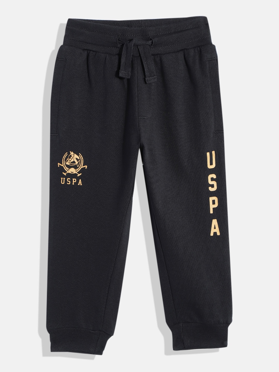 

U.S. Polo Assn. Kids Boys Brand Logo Printed Pure Cotton Joggers, Black