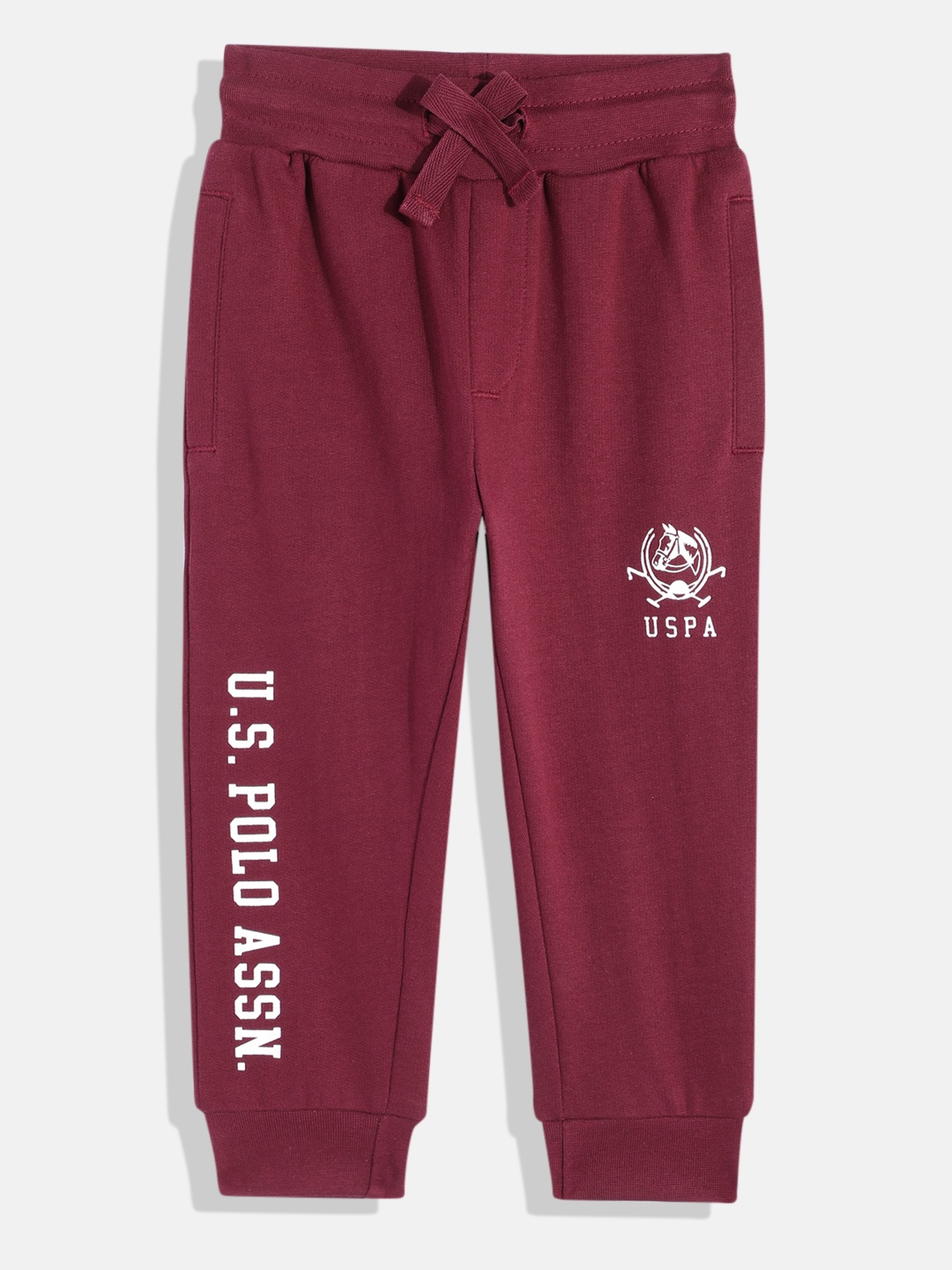 

U.S. Polo Assn. Kids Boys Brand Logo Printed Pure Cotton Joggers, Burgundy