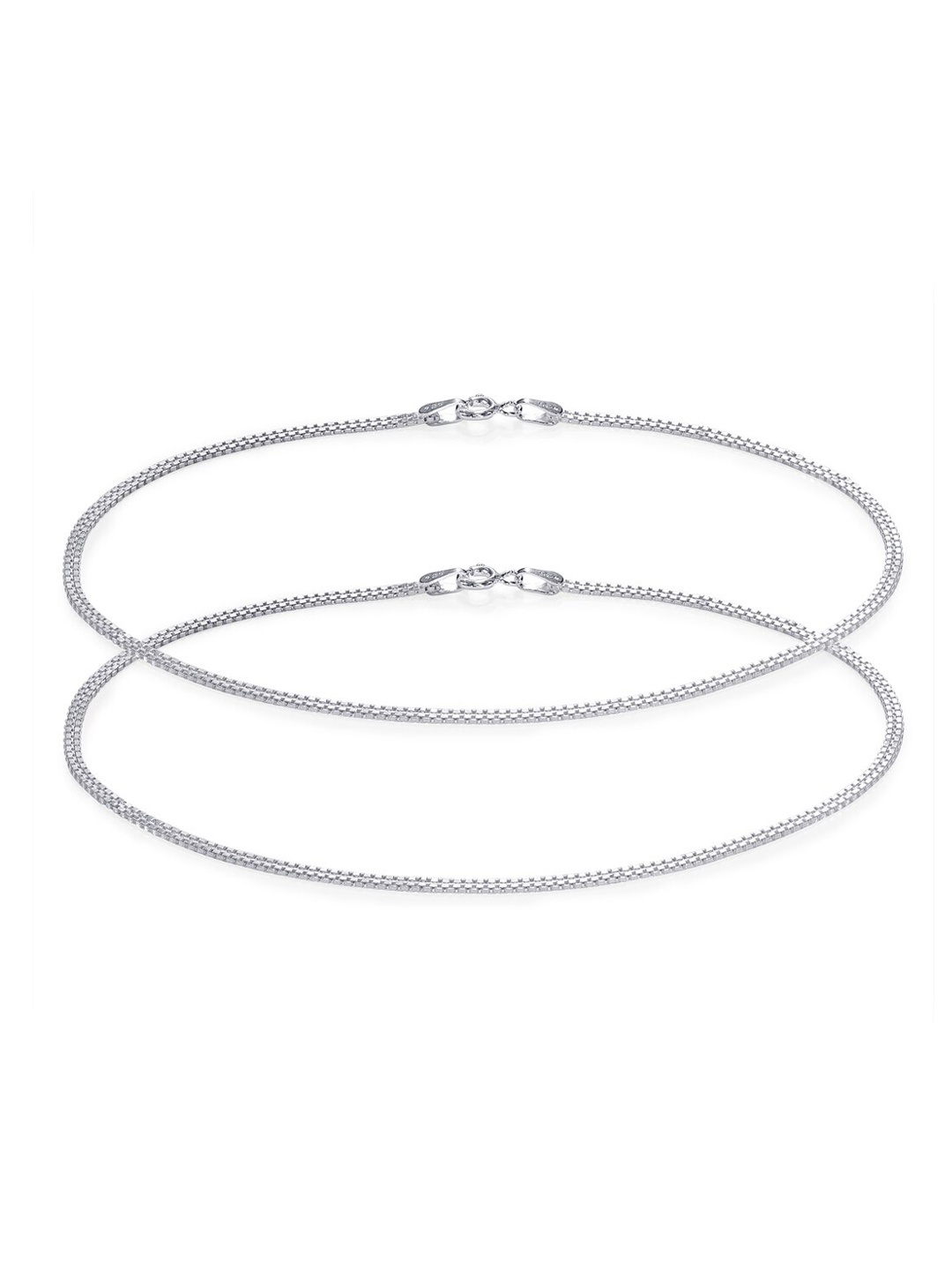 

Taraash 925 Sterling Silver Set Of 2 Plain Chain Anklets