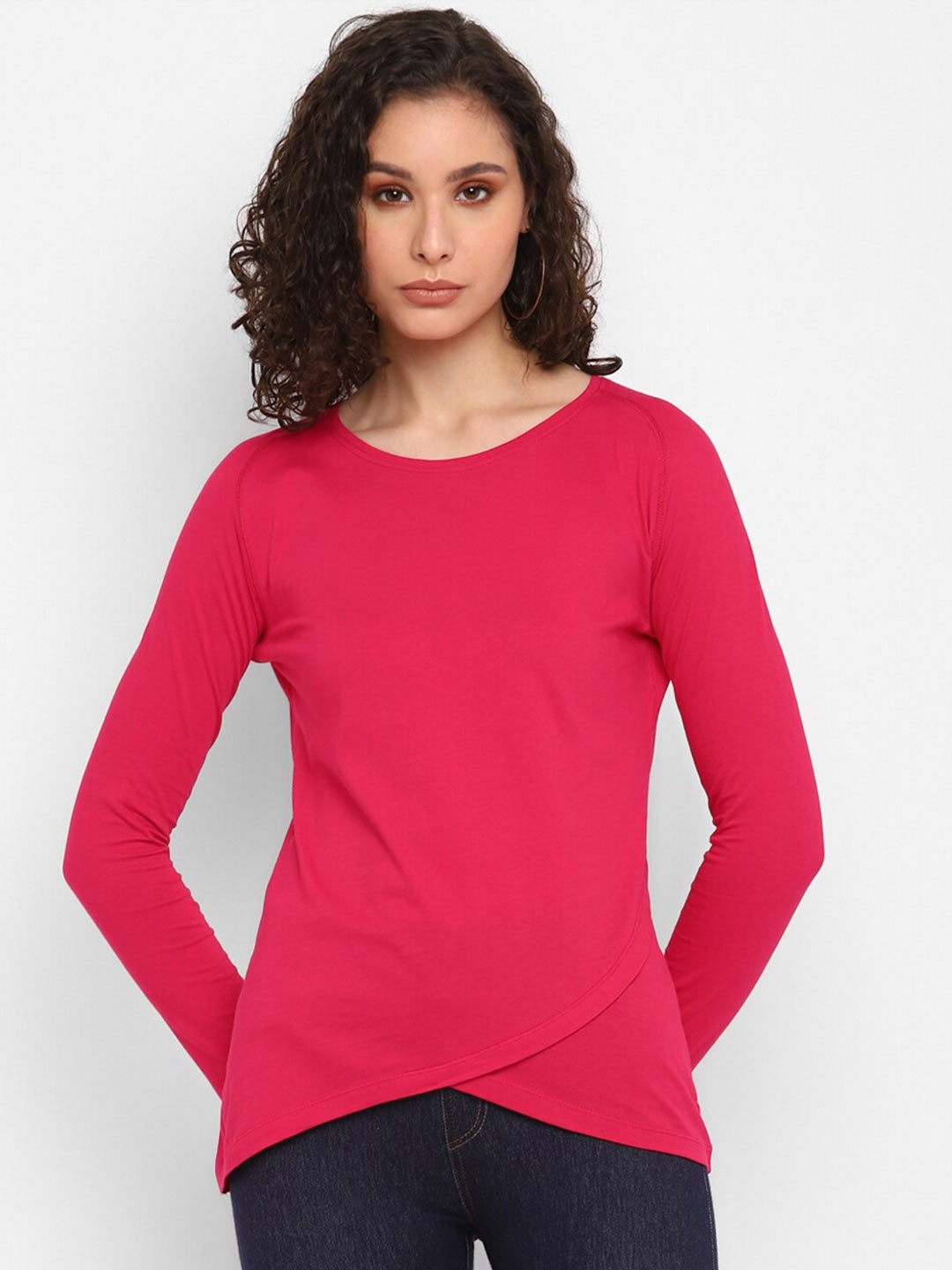 

appulse Round Neck Regular Fit Bottom Crossover Cotton T-shirt, Pink