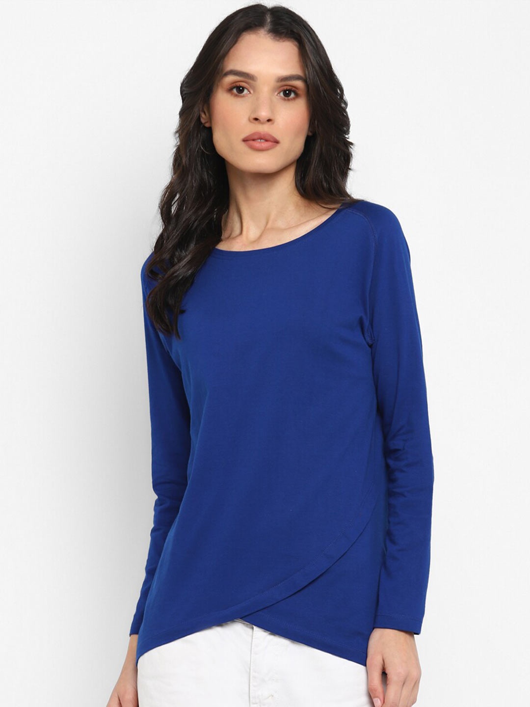 

appulse Round Neck Regular Fit Bottom Crossover Cotton T-shirt, Blue