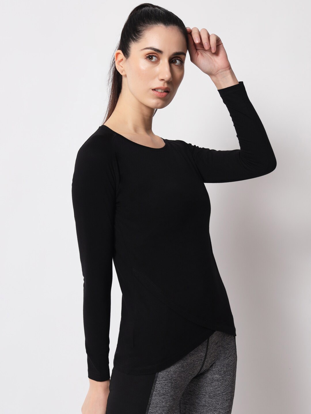

appulse Long Sleeve Raglan Bottom Crossover Cotton T-shirt, Black