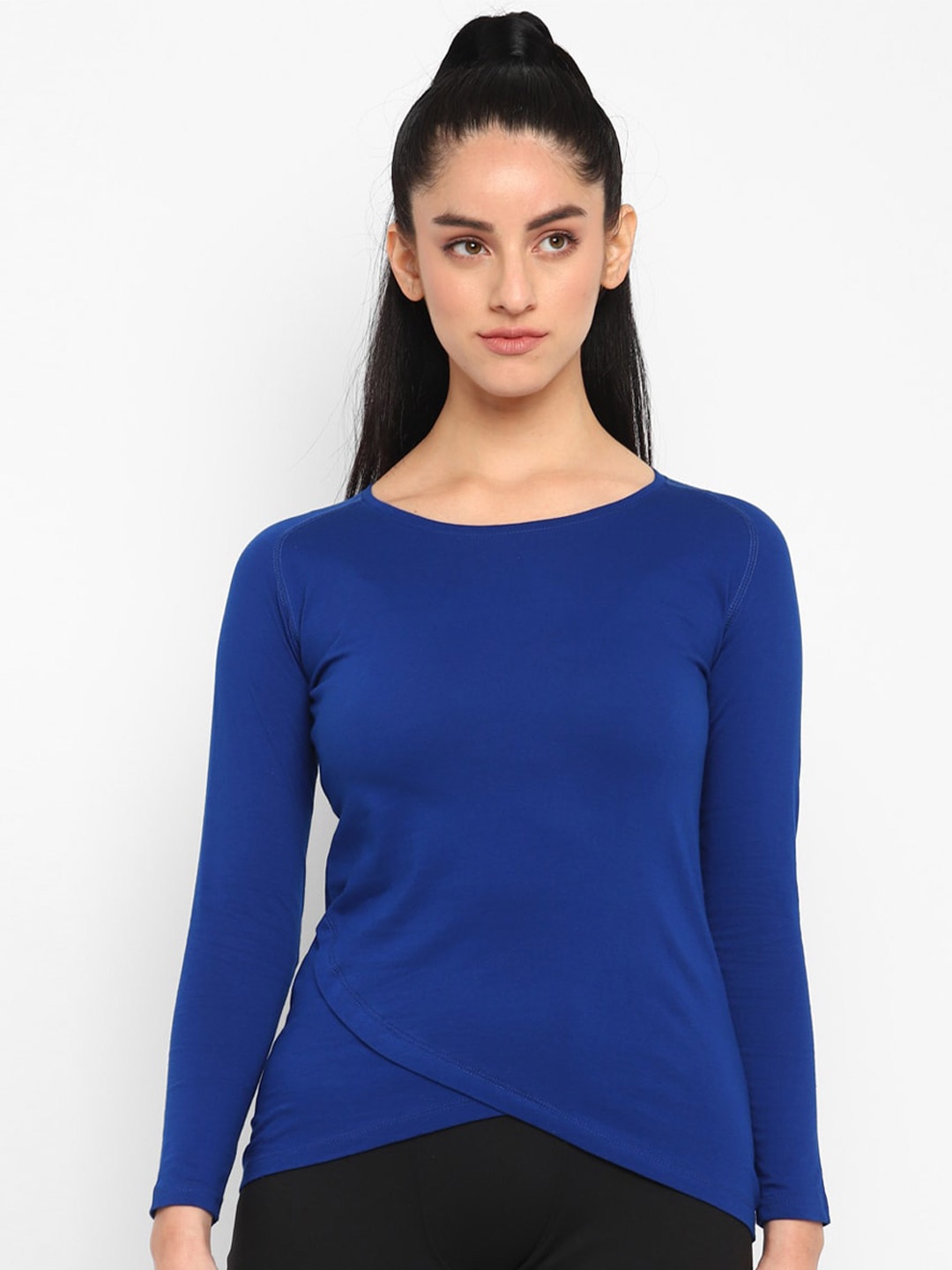 

appulse Round Neck Regular Fit Bottom Crossover Cotton T-shirt, Blue