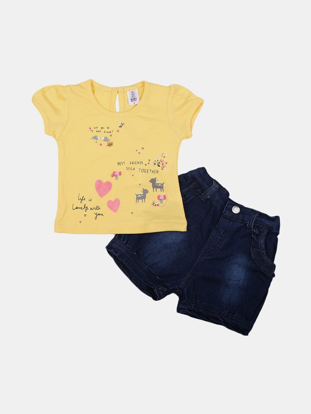 

V-Mart Infant Girls Printed Pure Cotton T-shirt With Pyjamas, Yellow