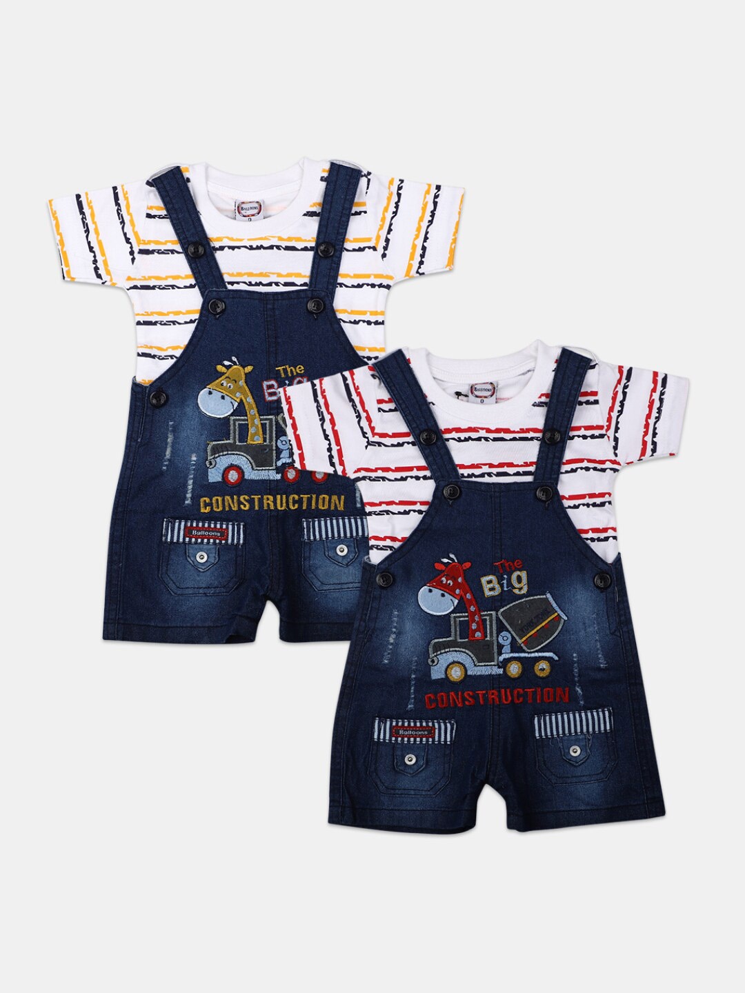 

V-Mart Infants Kids Pack Of 2 Cotton Printed T-shirt with Dungarees, White