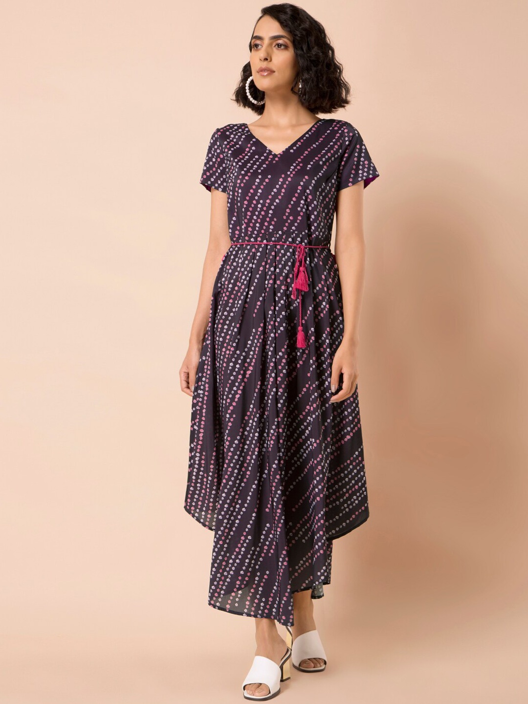 

INDYA Women Geometric Striped Flared Sleeves Anarkali Kurta, Purple