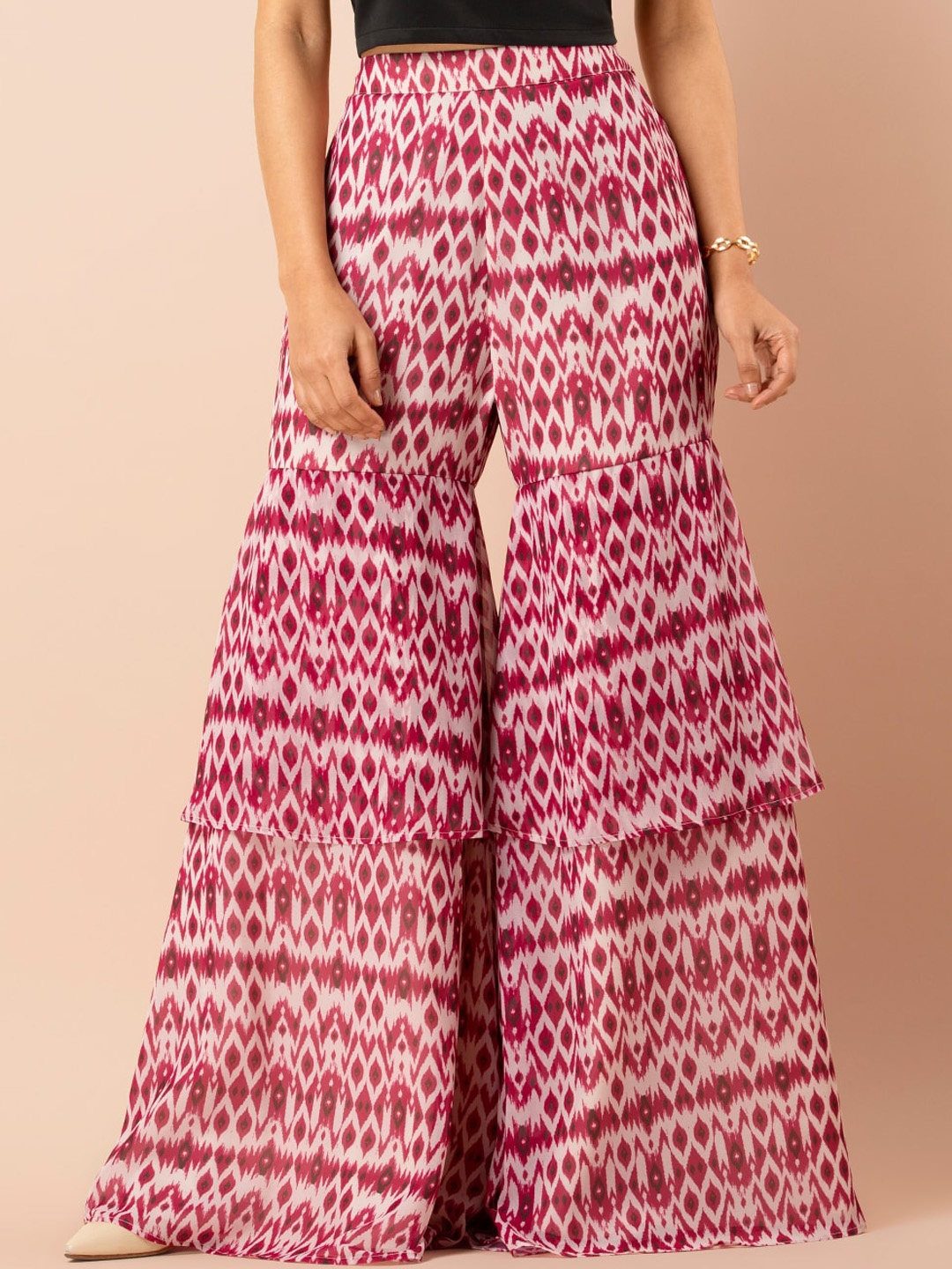 

INDYA Women Mid-Rise Ikat Printed Sharara, Pink