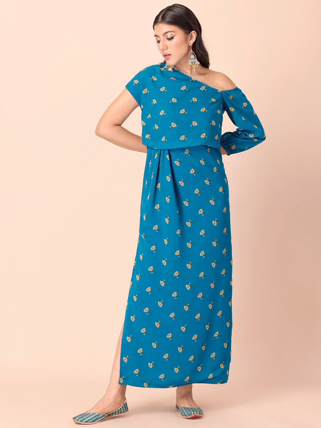 

INDYA Floral Georgette Ethnic A-Line Maxi Dress, Blue