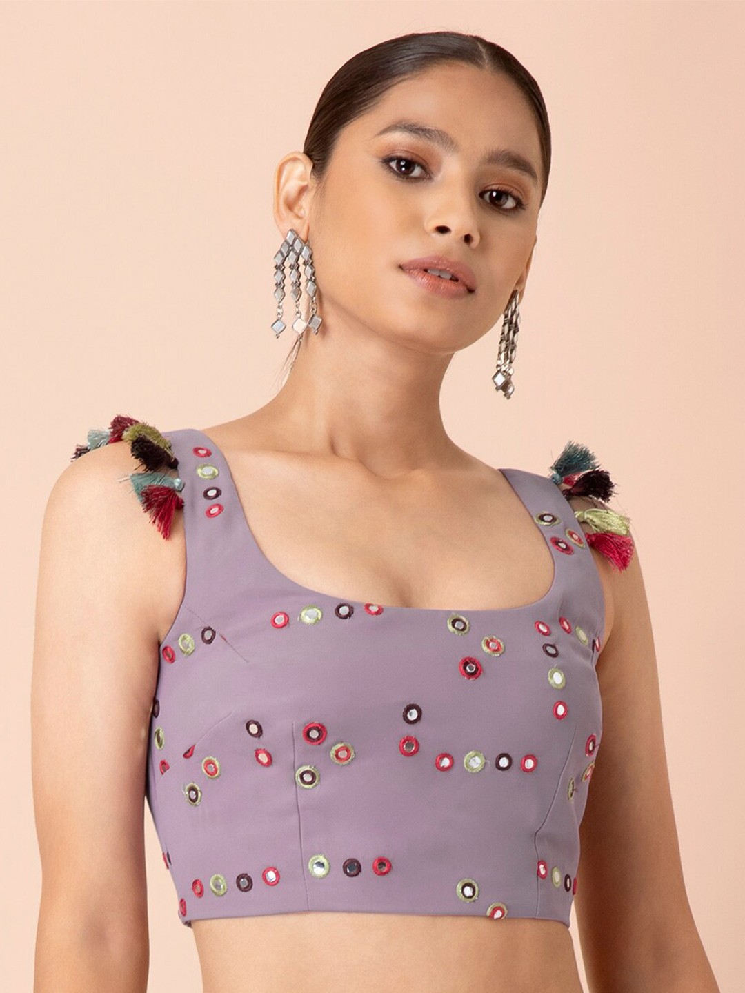 

INDYA X Payal Singhal Embroidered Mirror Work Bustier Top, Lavender