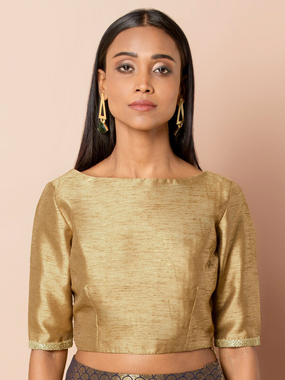 

INDYA Boat Neck Crop Blouson Top, Gold