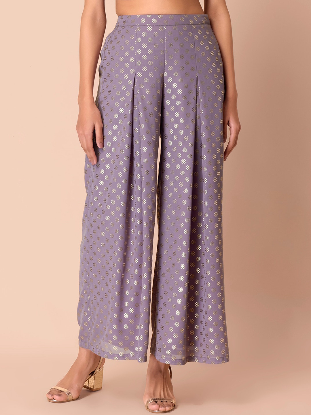 

INDYA Women Ethnic Motifs Printed Pleated Trousers, Purple