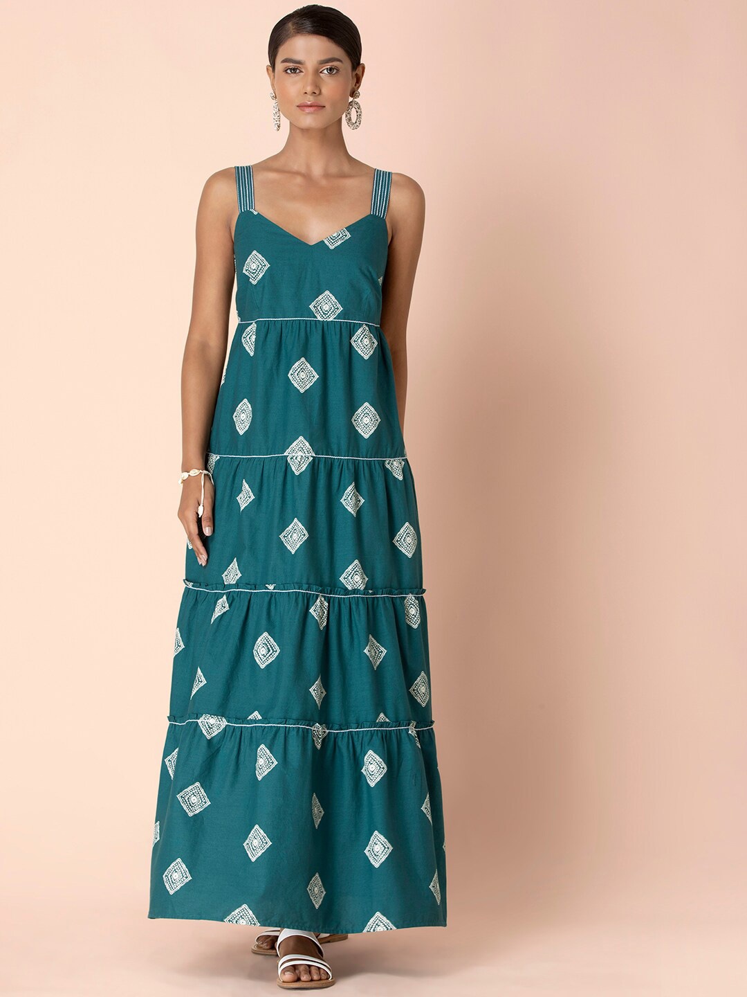 

INDYA Blue Ethnic Motifs Ethnic Maxi Dress, Teal