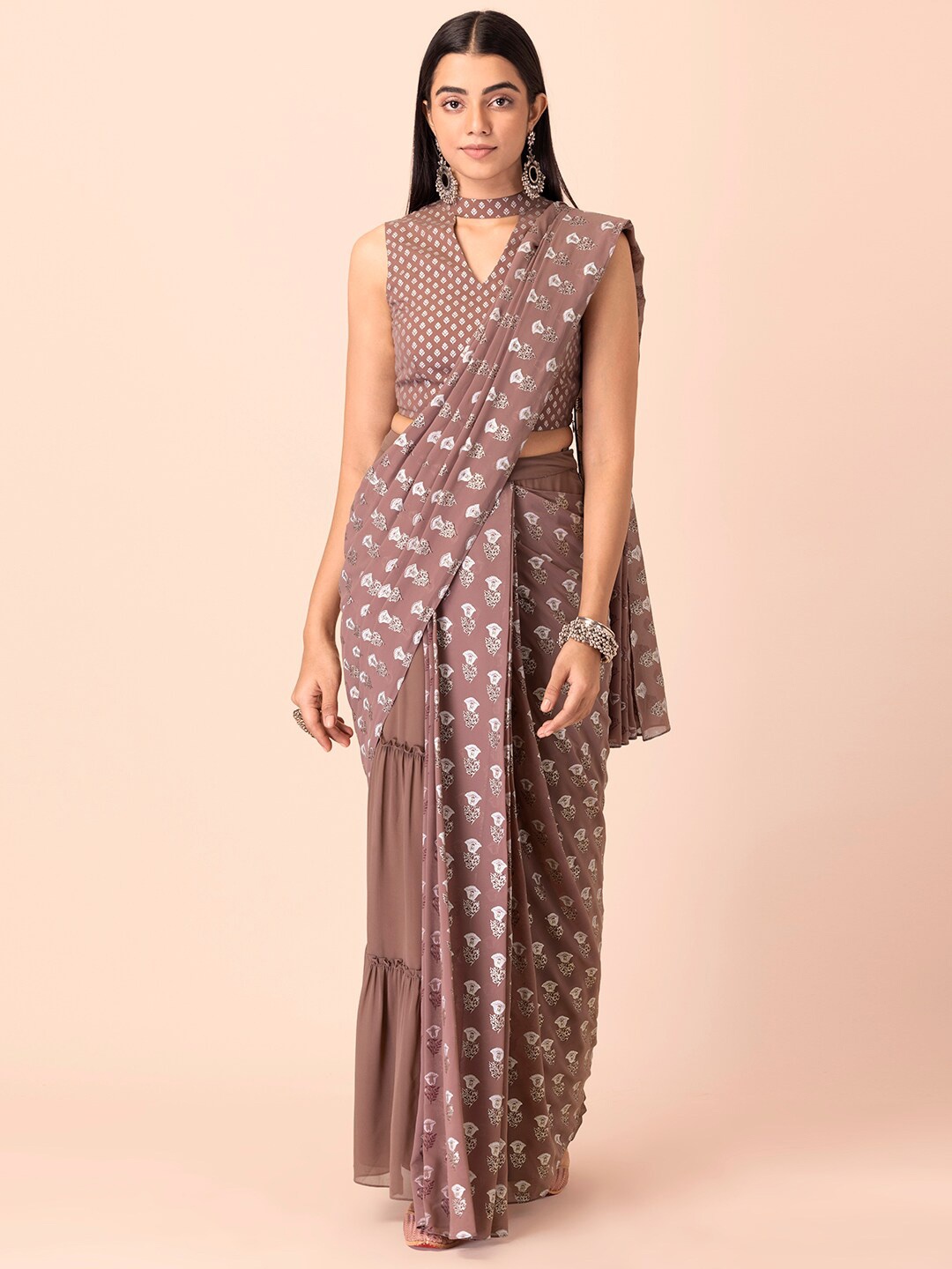

INDYA Floral Printed Saree, Pink