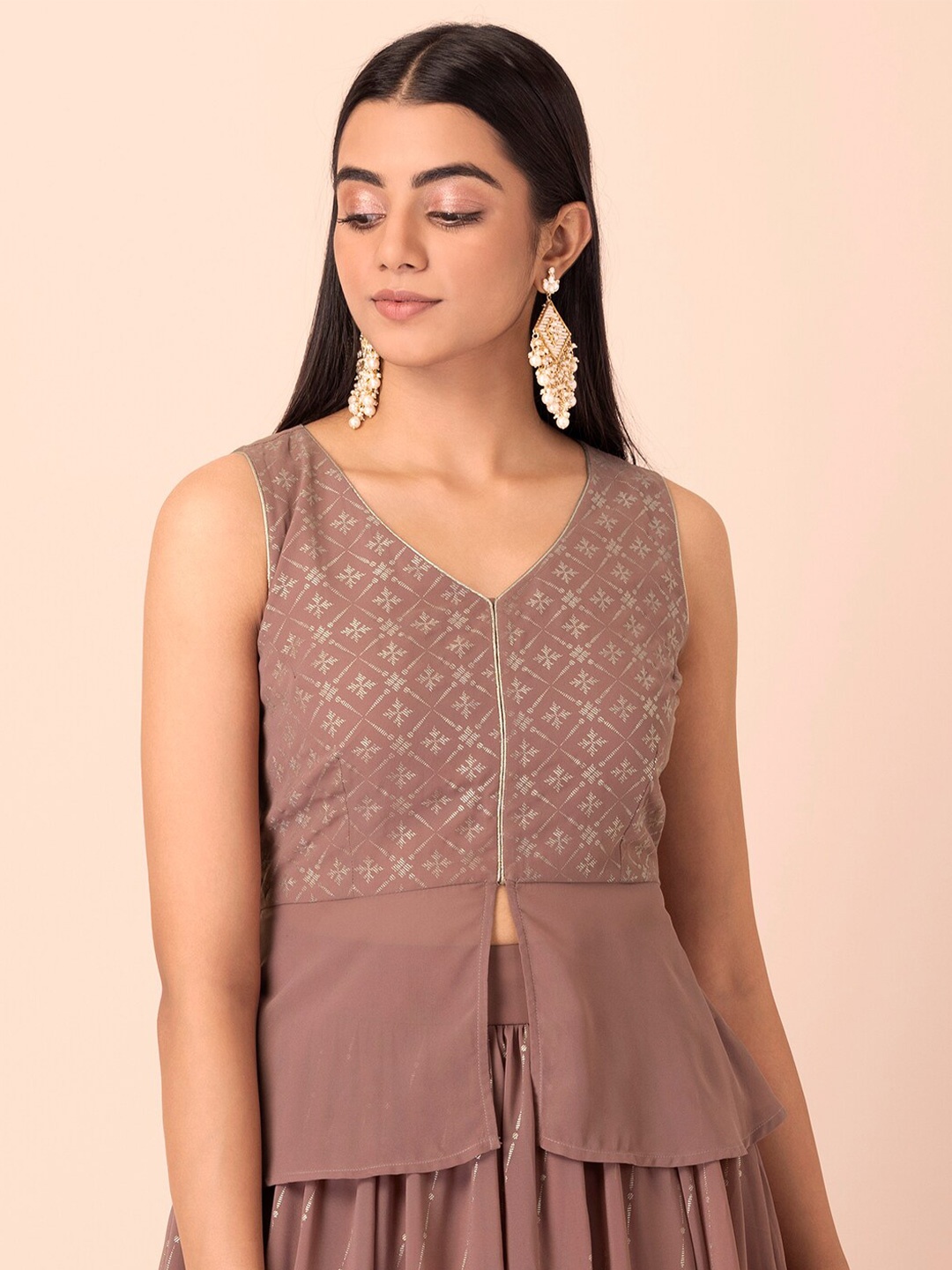 

INDYA Foil-Printed Peplum Top, Pink