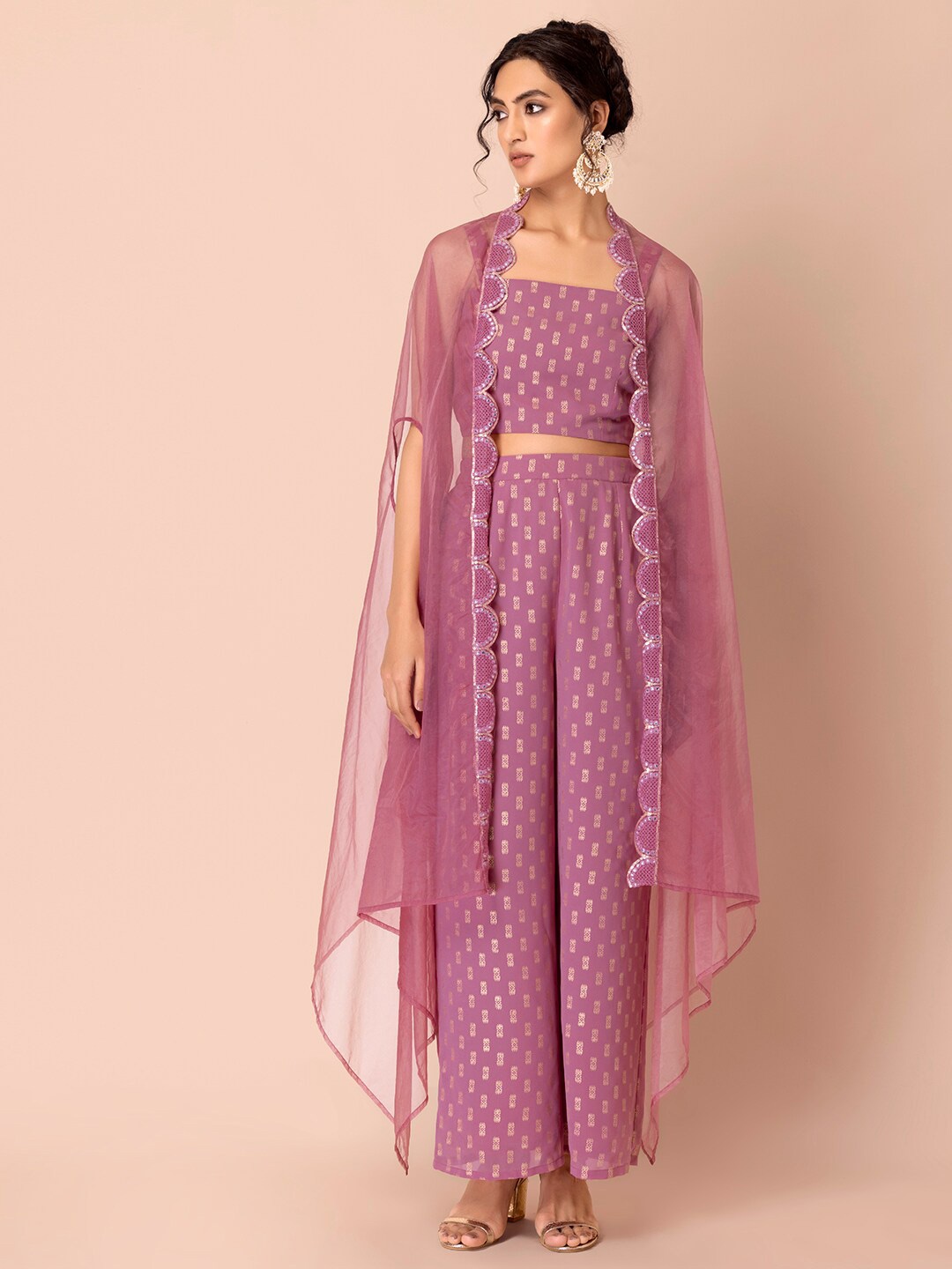 

INDYA Embroidered Longline Organza Shrug, Pink