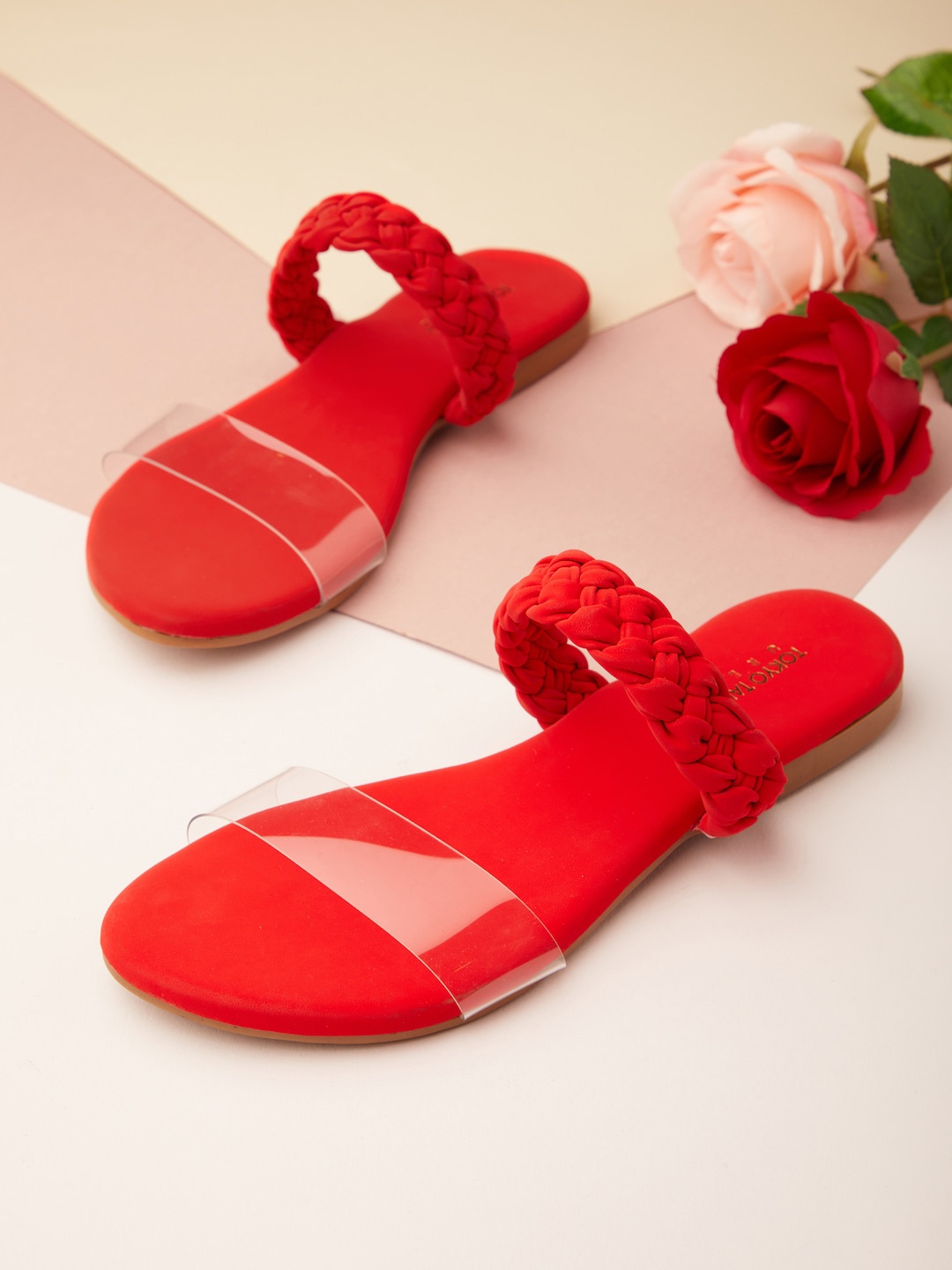 

Tokyo Talkies Women Textured Open Toe Flats, Red