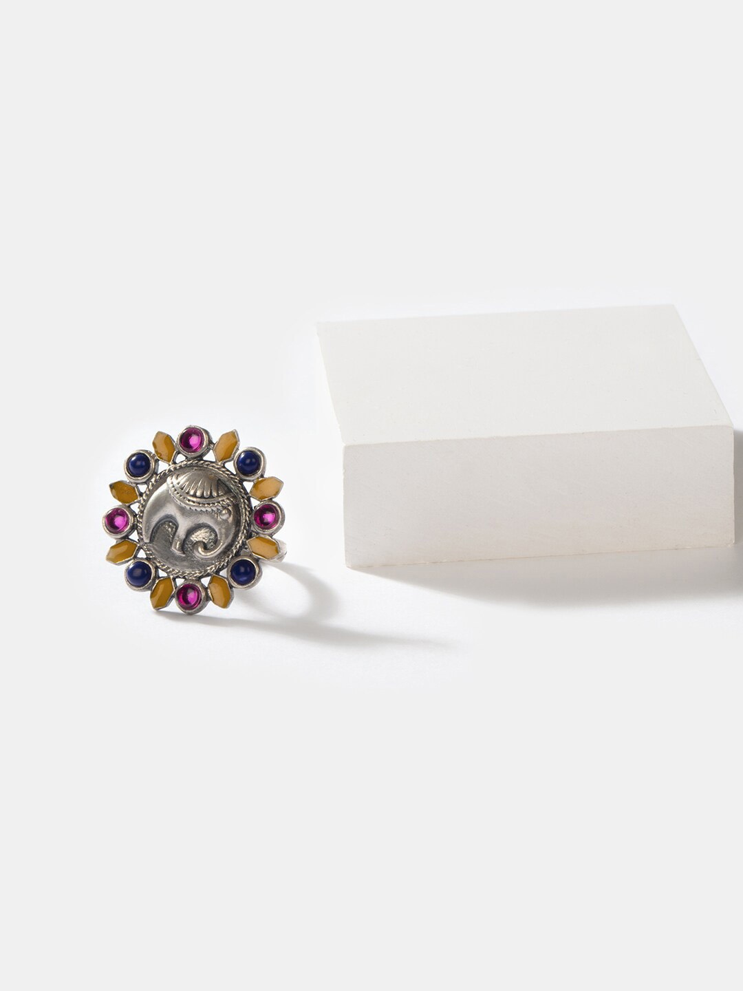 

SHAYA 925 Sterling Silver-Plated Stone Studded Adjustable Finger Ring, Blue