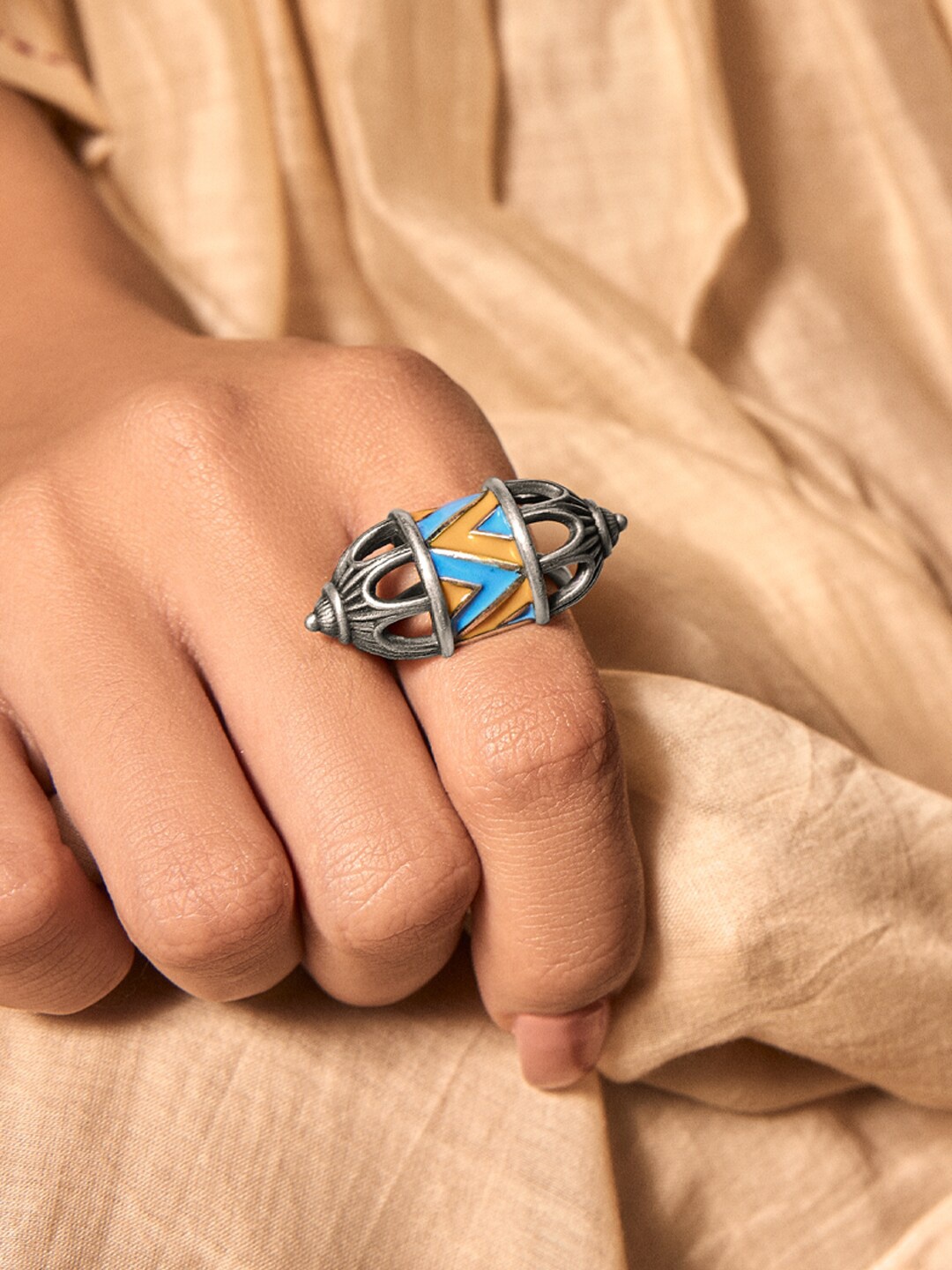 

SHAYA 925 Silver-Plated Oxidised Finger Ring, Blue