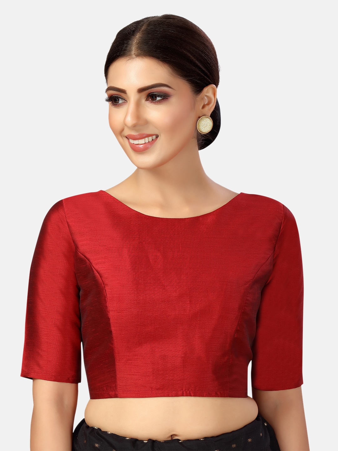 

Studio Shringaar Boat Neck Elbow Length Sleeves Saree Blouse, Maroon