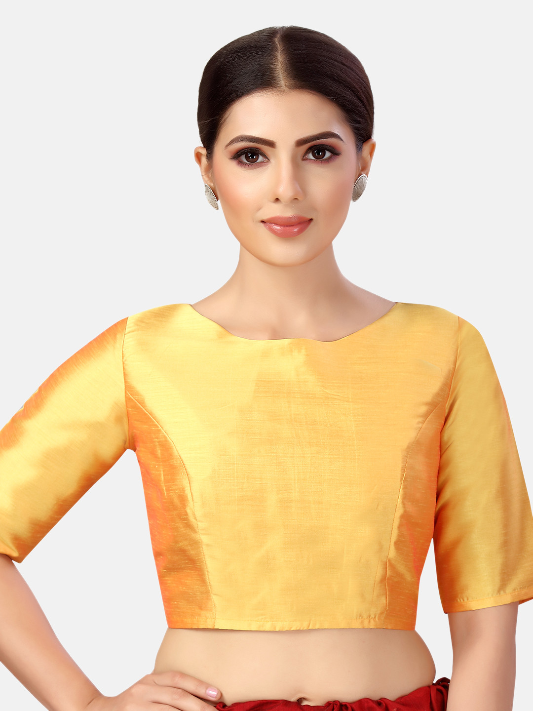 

Studio Shringaar Boat Neck Elbow Length Sleeves Saree Blouse, Yellow