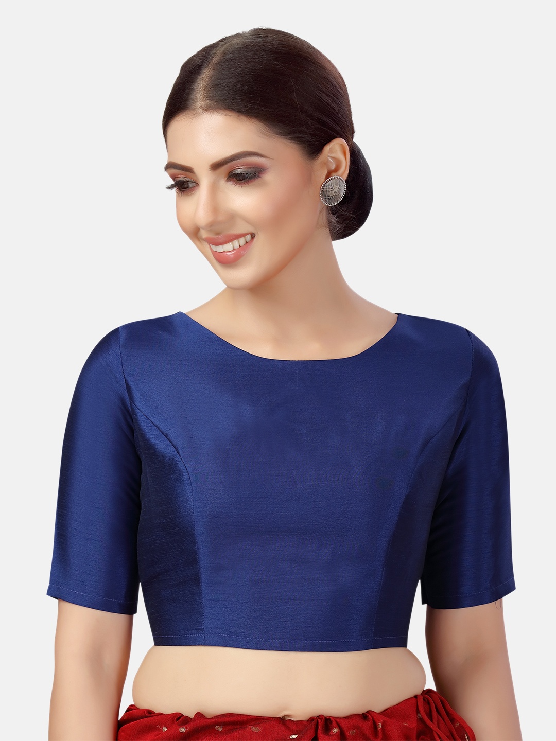 

Studio Shringaar Boat Neck Elbow Length Sleeves Saree Blouse, Navy blue