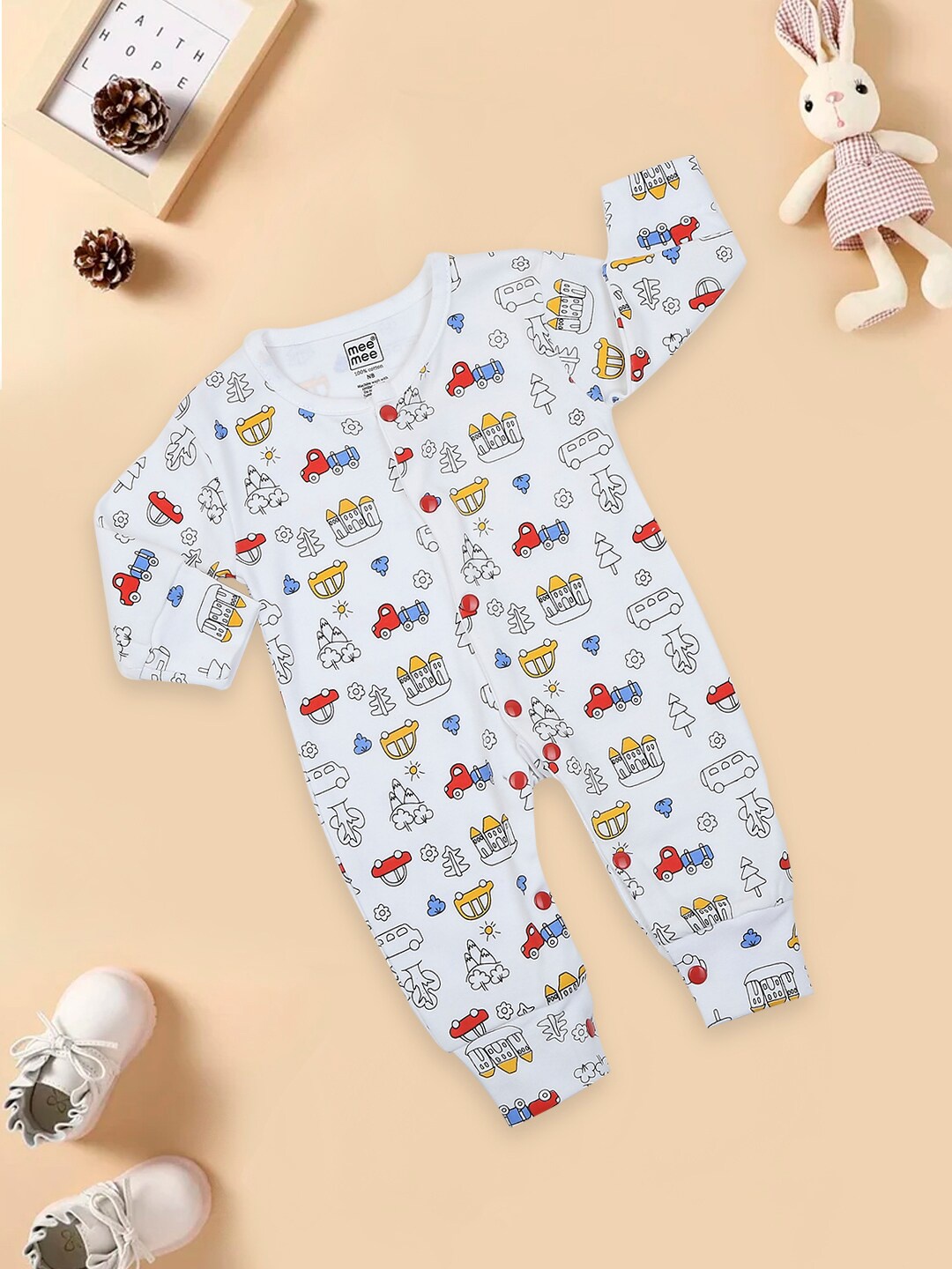 

MeeMee Infant Printed Pure Cotton Romper, White