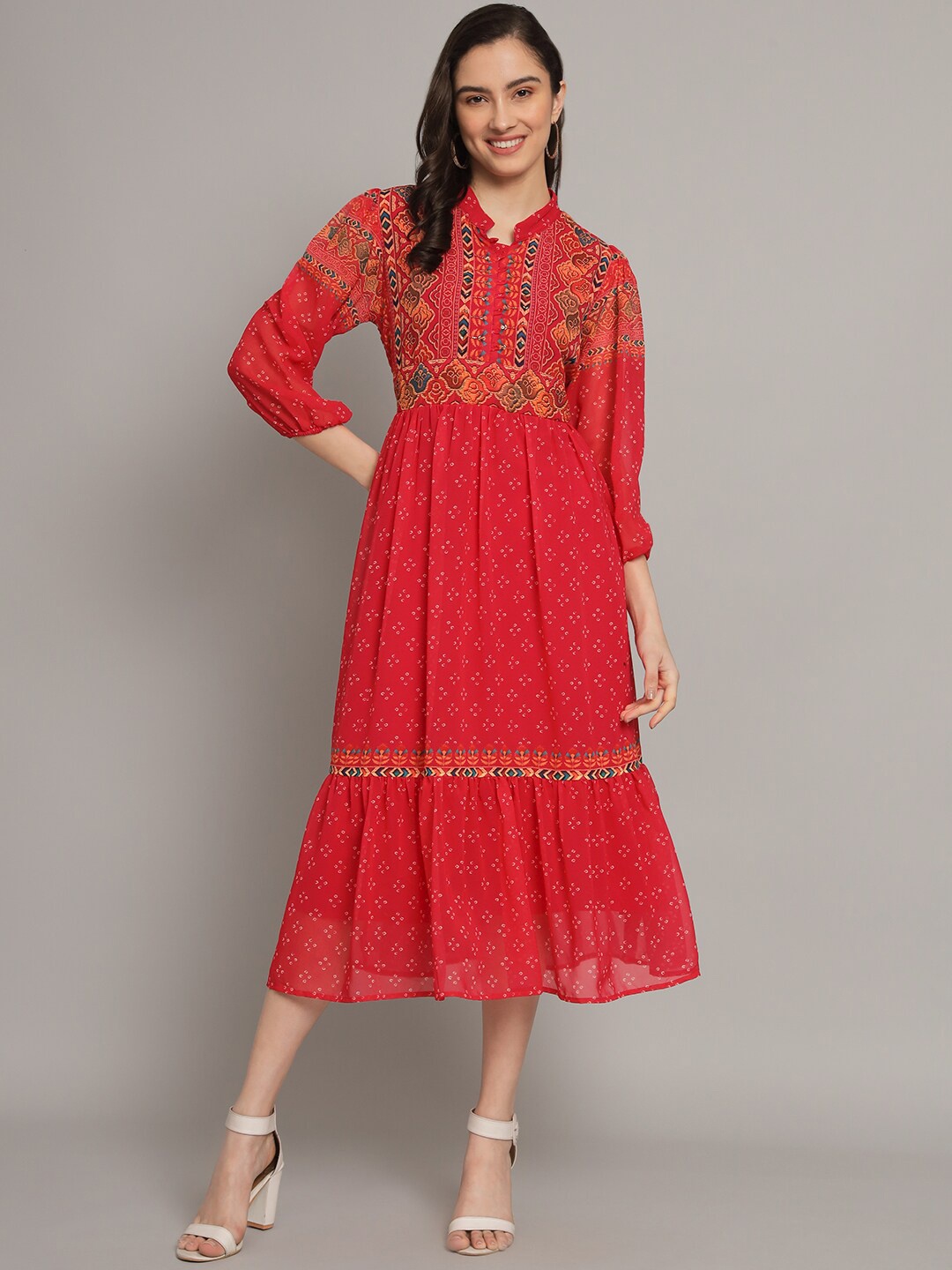 

Myshka Ethnic Motifs Maxi Ethnic Dress, Red