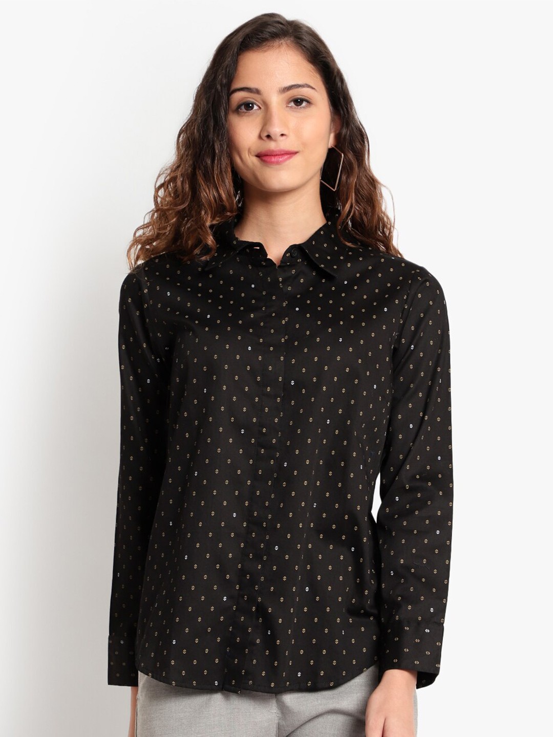 

Indietoga Classic Micro Ditsy Printed Slim Fit Cotton Formal Shirt, Black