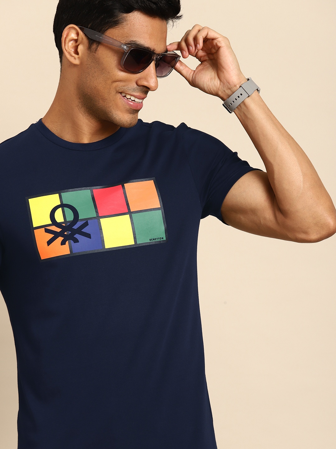 

United Colors of Benetton Printed Pure Cotton T-shirt, Navy blue