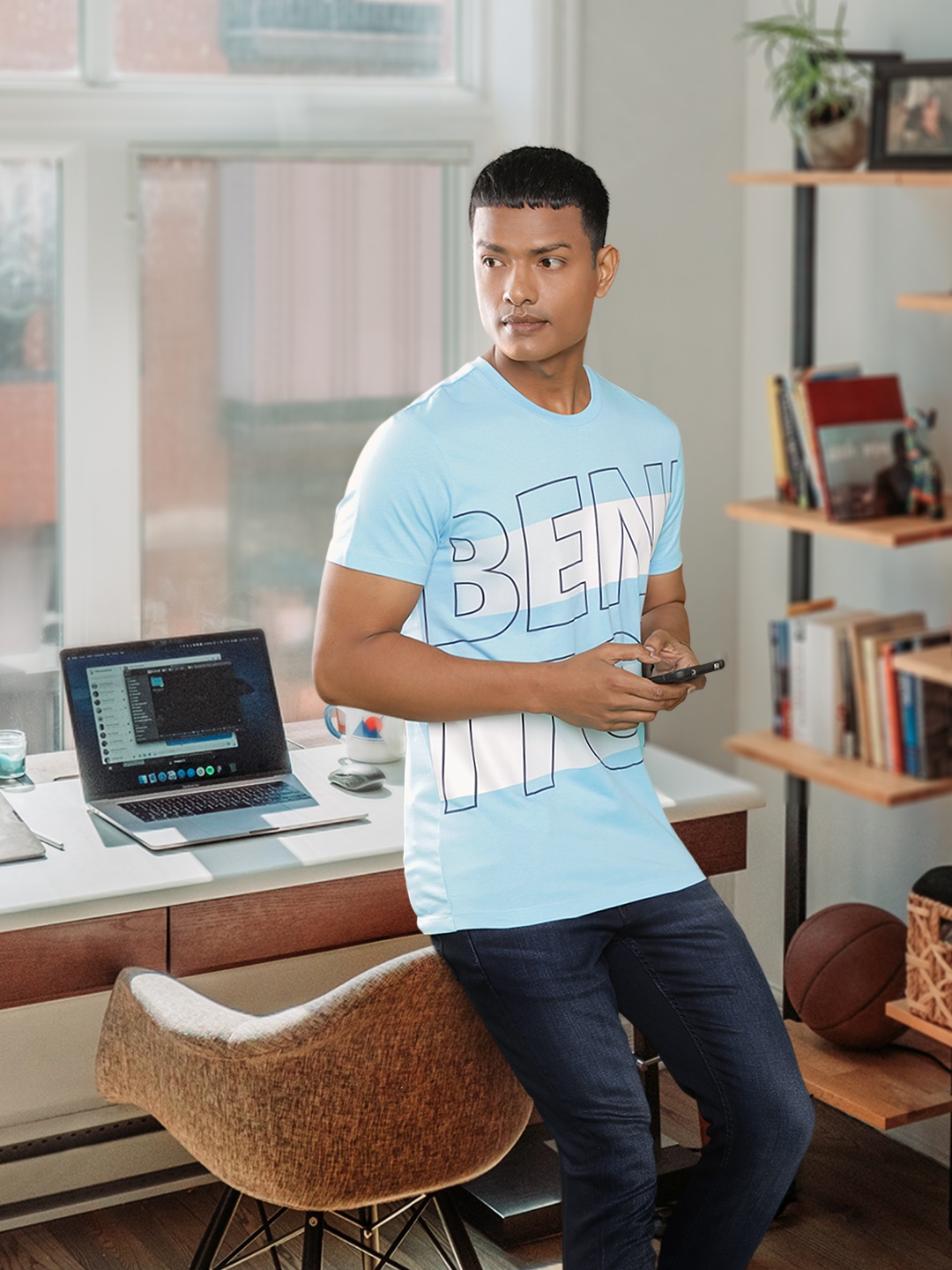 

United Colors of Benetton Typography Printed Pure Cotton T-shirt, Blue
