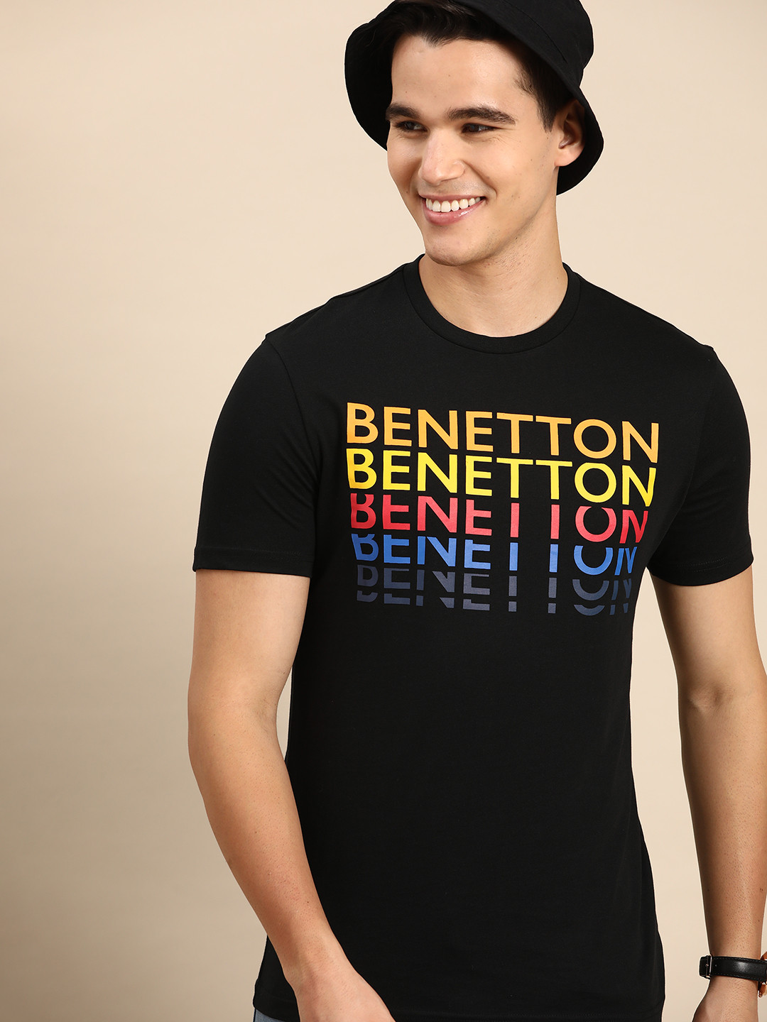 

United Colors of Benetton Brand Logo Print Pure Cotton T-shirt, Black