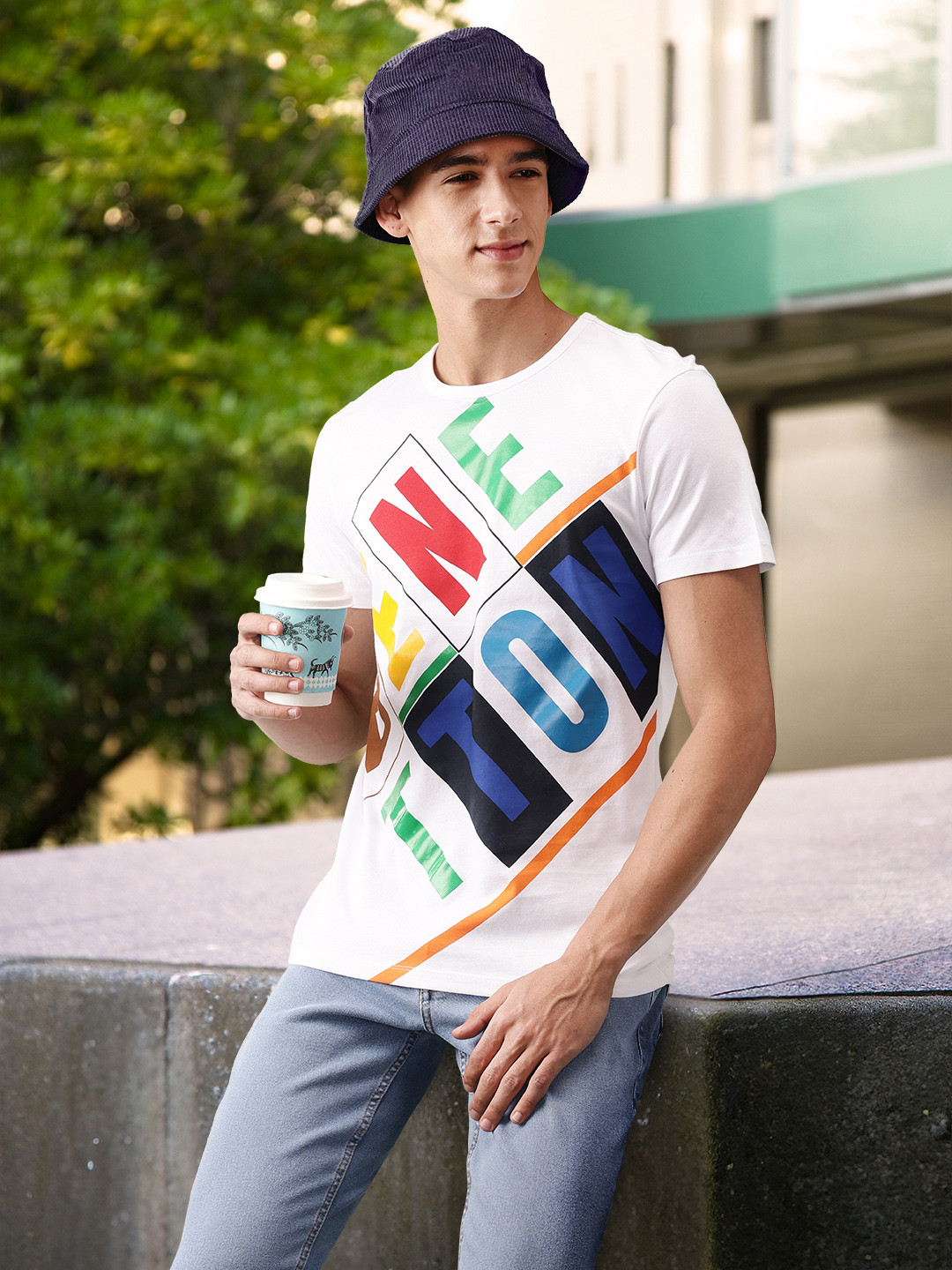 

United Colors of Benetton Printed Pure Cotton T-shirt, White