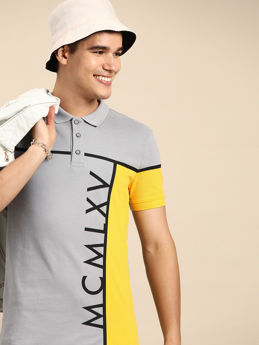 

United Colors of Benetton Colourblocked Polo Collar Pure Cotton T-shirt, Grey