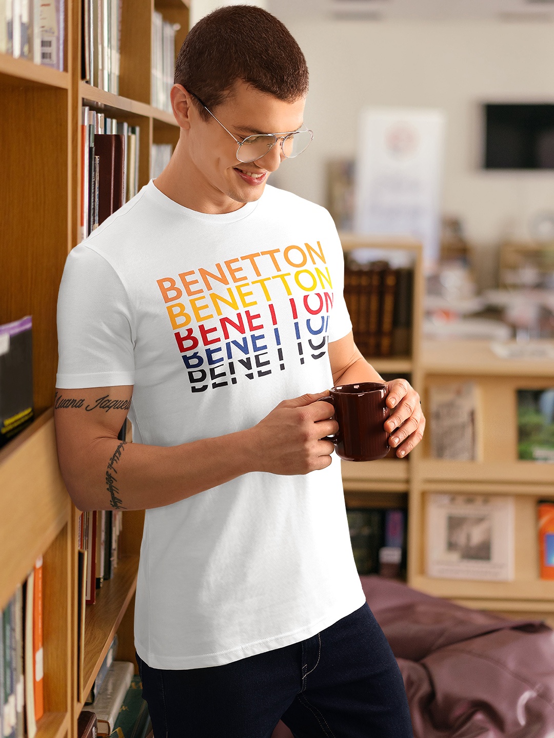 

United Colors of Benetton Brand Logo Printed Pure Cotton T-shirt, White